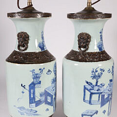 Pair of Chinese Blue and White Porcelain Vases Mounted as Lamps