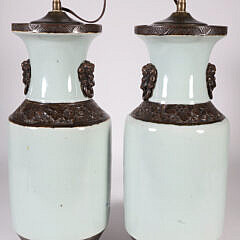 Pair of Chinese Blue and White Porcelain Vases Mounted as Lamps