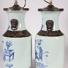 Pair of Chinese Blue and White Porcelain Vases Mounted as Lamps