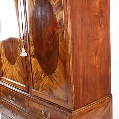 George III Mahogany and Satinwood Inlaid Linen Press, 19th Century