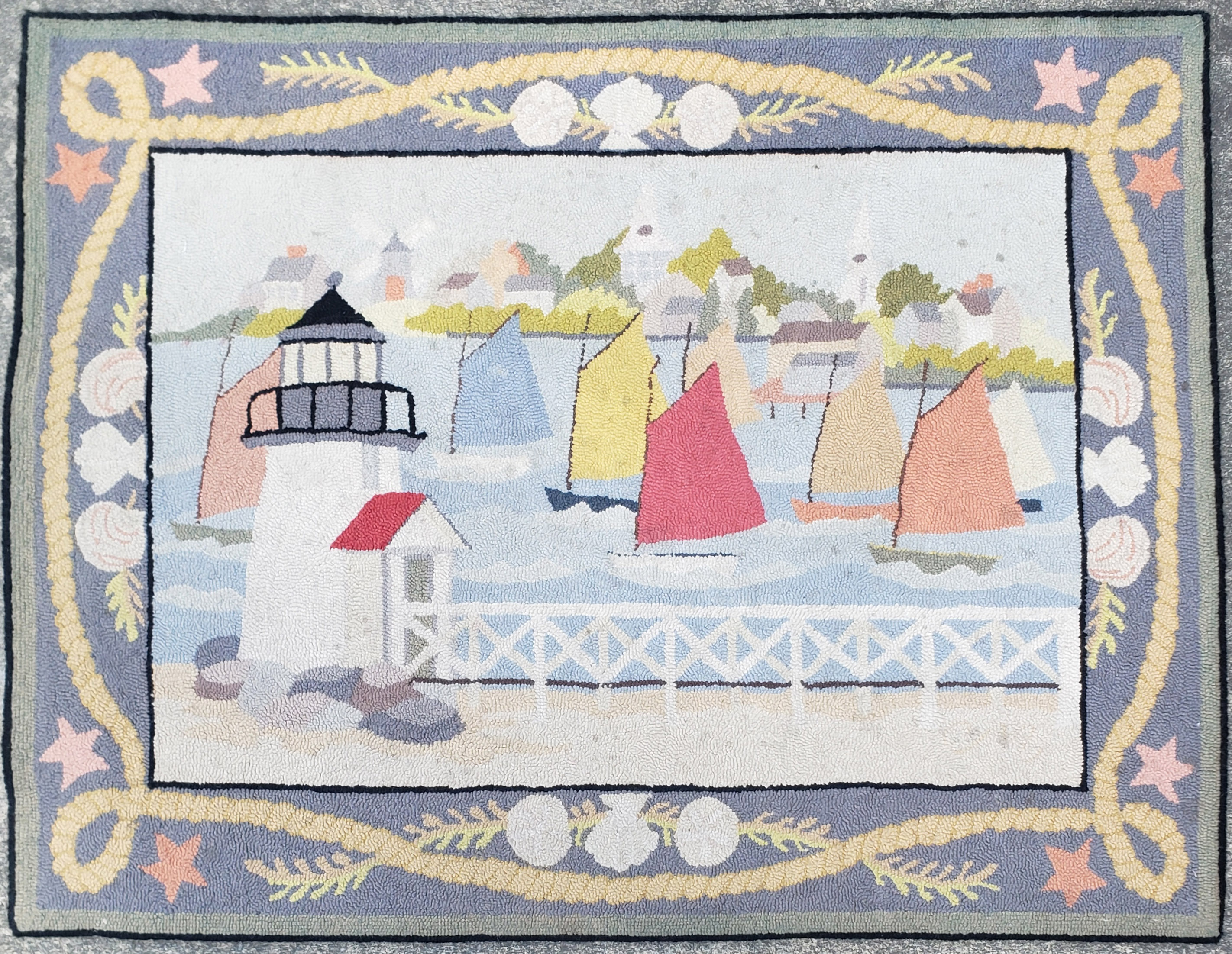 Claire Murray Rainbow Fleet Nantucket Hooked Rug - Vintage Claire