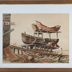 George C. Thomas II (1934-2020) Watercolor on Paper View of Boatyard "By the Way Nantucket",