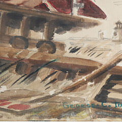 George C. Thomas II Watercolor on Paper View of Boatyard “By the Way Nantucket”, circa 1952