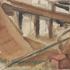 George C. Thomas II Watercolor on Paper View of Boatyard “By the Way Nantucket”, circa 1952