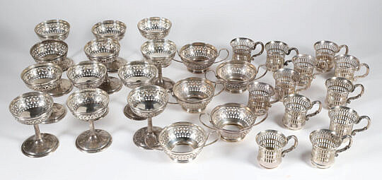 Collection of 29 Sterling Silver Reticulated Cordials Desserts and Champagne Aperitifs