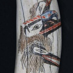 Antique Polychromed Scrimshaw Tooth Signed B. Kay Kwakine