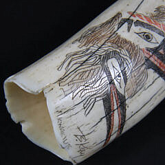 Antique Polychromed Scrimshaw Tooth Signed B. Kay Kwakine
