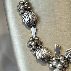 Vintage Mexican 925 Sterling Silver Grape and Leaf Necklace
