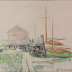 J. McDowell Nantucket Watercolor “Yerxas Boat Straight Wharf,” circa 1947