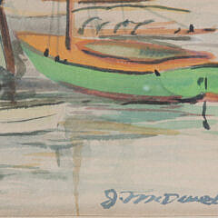 J. McDowell Nantucket Watercolor “Yerxas Boat Straight Wharf,” circa 1947