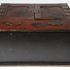 Antique Japanese Multi-wood Inlaid and Painted Lacquer Cabinet, 19th Century