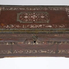 Leather Wrapped Floral Painted Chinese Export Camphorwood Trunk, 19th Century