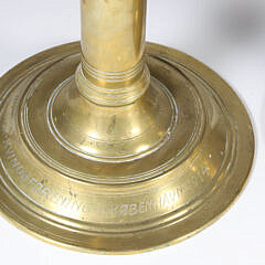 Pair of Antique Persian Engraved Brass Candlesticks, Dated 1914
