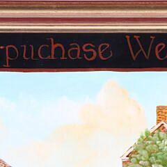 Elizabeth Mumford Folk Art Oil on Board “View of Lower Main Street”