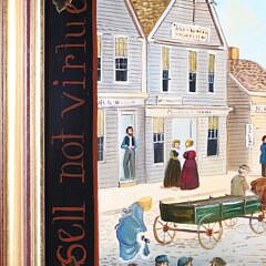 Elizabeth Mumford Folk Art Oil on Board “View of Lower Main Street”