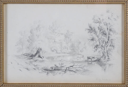 Henry W. Waugh (1835-1865) Graphite Landscape "Clifty Creek" 19th Century