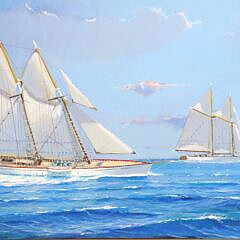 William W. Lowe Oil on Linen “Schooners at Sea”
