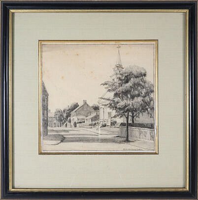 Ruth Haviland Sutton Mixed Media on Paper "Summer Street Nantucket" circa 1940