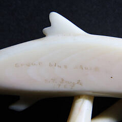 Signed Charlie Sayle Sr Carved Bone Great Blue Shark, circa 1969