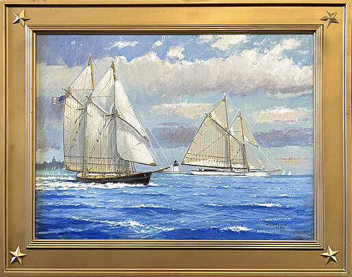 William Lowe (American b. 1944) Oil on Linen "Passing Brant Point Light Nantucket Harbor"