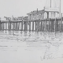 John Stobart Limited Edition Signed Print of Docked Ship at Pier, Ed 281/350