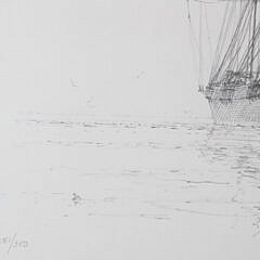 John Stobart Limited Edition Signed Print of Docked Ship at Pier, Ed 281/350