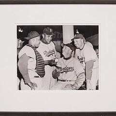 1955 Brooklyn Dodgers Photograph of Ron Campanella, Don Newcombe, Walter Alston and Duke Snider