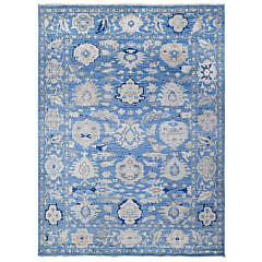 Hand Knotted Natural Dyes Blue and White Angora Oushak Oriental Rug