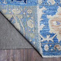 Hand Knotted Natural Dyes Blue and White Angora Oushak Oriental Rug