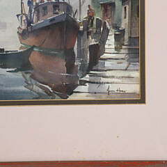 John Hare Watercolor on Paper “Fishing Boats Docked”