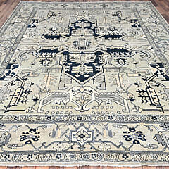 Coin Grey Hand Knotted Natural Dyes Soft Wool Peshawar Serapi Design Oriental Carpet