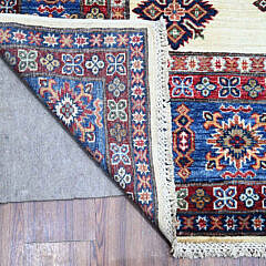 Shoreline White and Sapphire Blue Hand Knotted Wool Kazak Style Oriental Carpet