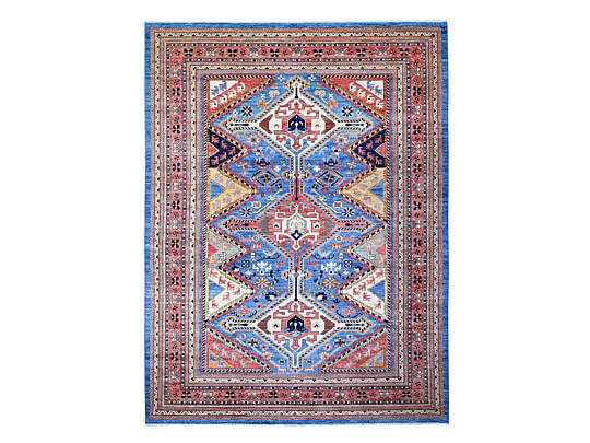 Blue Ghazni Vegetable Dye Hand Knotted Wool Shiraz Design Oriental Carpet