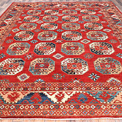 Cardinal Red Hand Knotted Soft Wool Bokara Style Oriental Carpet