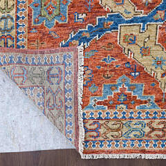 Crimson Red Hand Knotted Wool Heriz Style Oriental Carpet