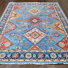 Blue and Rust Hand Knotted Wool Shiraz Design Oriental Carpet