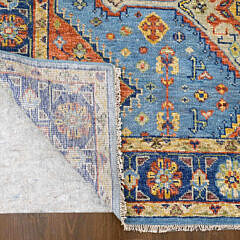 Blue and Rust Hand Knotted Wool Shiraz Design Oriental Carpet