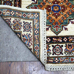 Ivory Hand Knotted Wool Kazak Oriental Carpet Runner