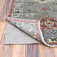 Gray Hand Knotted Natural Dyes Wool Kazak Oriental Carpet Runner