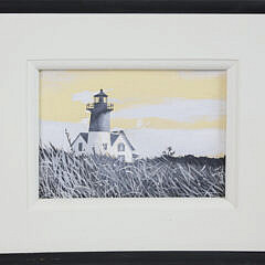 John Austin Black and White Tempera on Artist Board “View of Lighthouse from the Dunes”