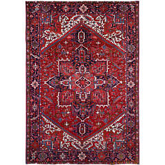 Vintage Persian Pepper Red and Blue Hand Knotted Wool Heriz Oriental Carpet