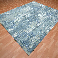 Shades of Blue Abstract Design Hand Knotted Pure Wool Oriental Carpet
