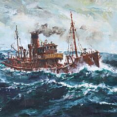 Jack L. Gray Oil on Canvas Board “Steam Trawler at Sea”