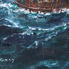 Jack L. Gray Oil on Canvas Board “Steam Trawler at Sea”