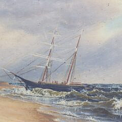 Wendell Macy Oil on Artist Board “Wreck of the Brig Poinsett”, circa 1873