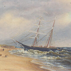 Wendell Macy Oil on Artist Board “Wreck of the Brig Poinsett”, circa 1873