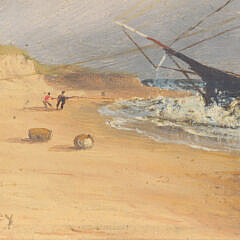 Wendell Macy Oil on Artist Board “Wreck of the Brig Poinsett”, circa 1873