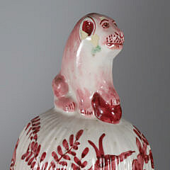 Pair of Rouge Delft Ceramic Covered Temple Jars