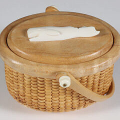 Jean M. Valerio Woven Miniature Covered Oval Swing Handle Nantucket Basket, circa 2014