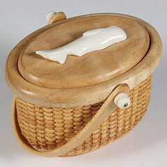 Jean M. Valerio Woven Miniature Covered Oval Swing Handle Nantucket Basket, circa 2014